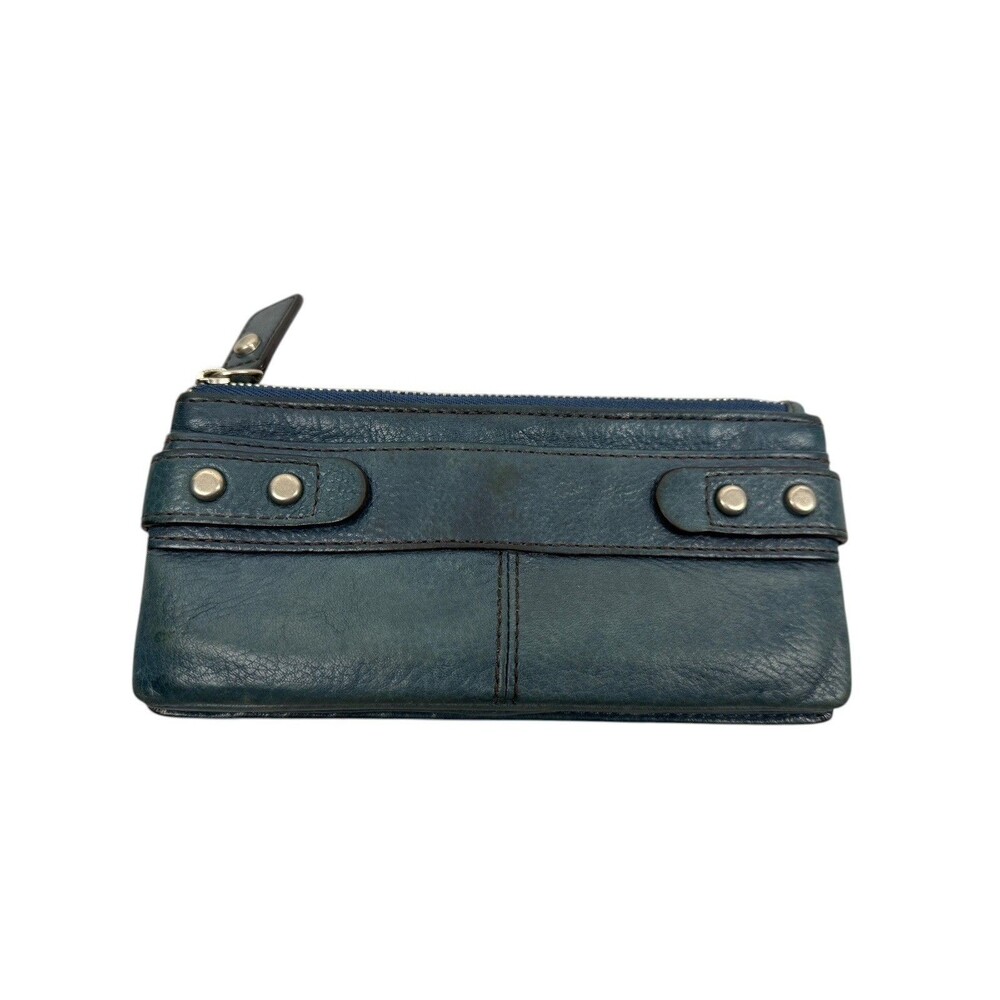 Fossil Leather Wallet Silver Hardware Green 7.5" x 4"